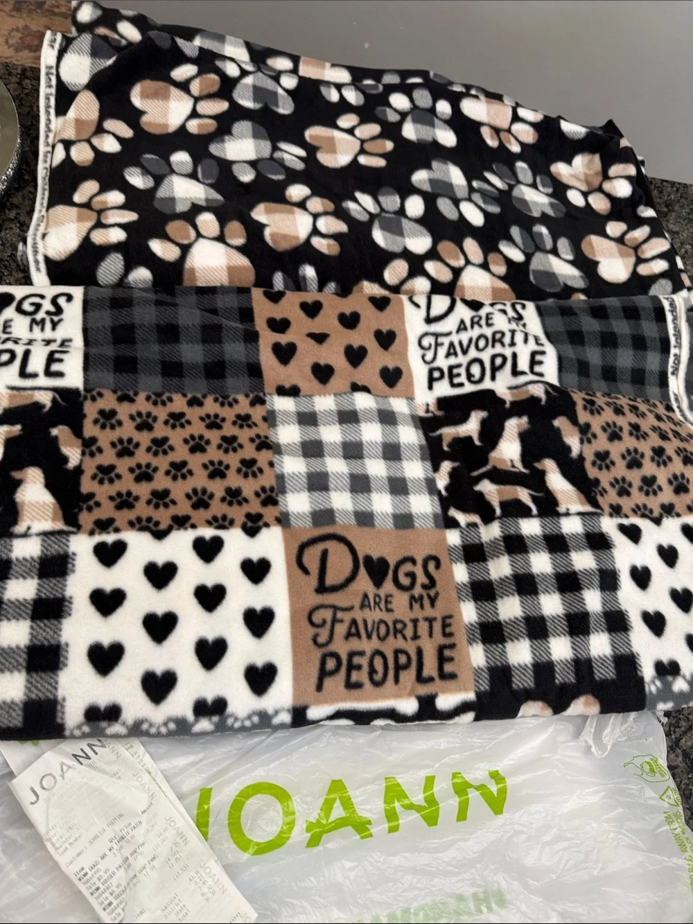 Joann Fabric Patchwork Dog fleece material NEW Dogs Are My Favorite People'